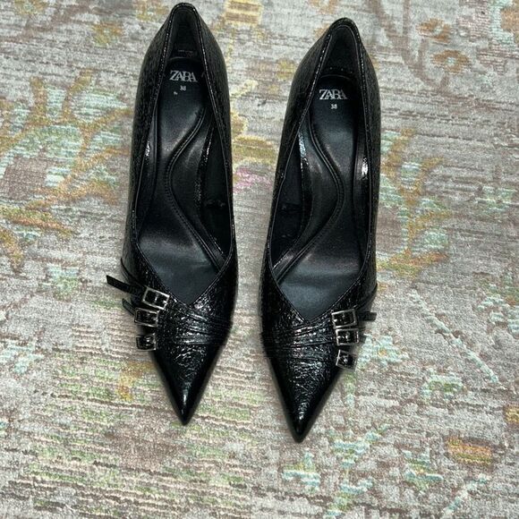 Zara black patent leather heels with buckles sz 38 - Picture 1 of 5